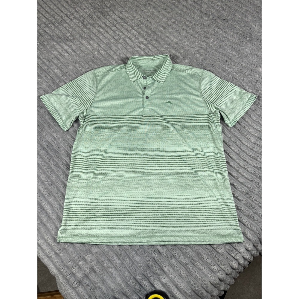 Tommy Bahama IslandZone Polo Shirt Short Sleeve‎ Golf Green Striped Men's Large